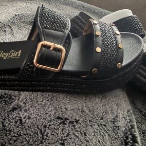 Corkys Black Sandals with Gold Buckle